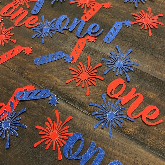 Red & Blue 'One' Confetti Set - Party Table First Birthday Little Firecraker - Picture 2 of 6
